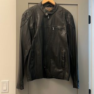 True religion black leather jacket